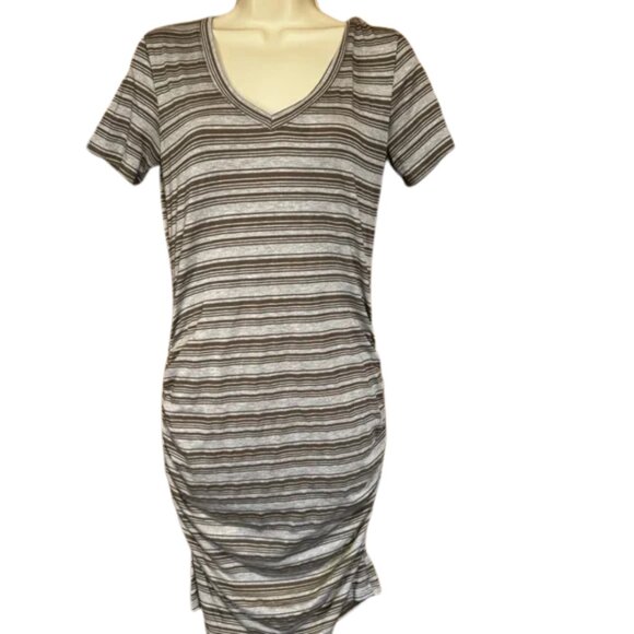 MICHAEL STARS Striped Green and Gray V-Neck Dress - Picture 2 of 4